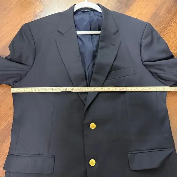 Brooks Brothers Loro Piana 100% Wool Navy Blazer Sport Coat Gold Buttons 44R